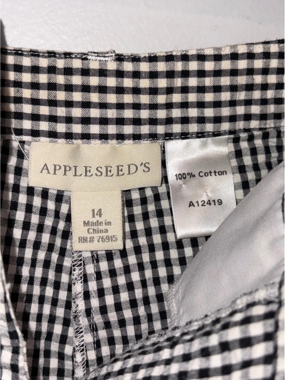 Appleseed's Black and White Gingham Cotton Pants Size 14